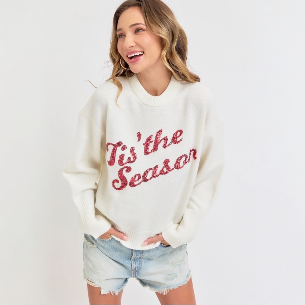 Sequins Lettering Christmas Holiday Sweater Top - Picture 1 of 8
